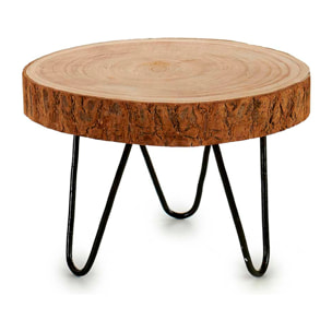 Mesa de madera estilo tronco con patas de acero 28x20cm