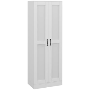 Armoire 2 portes 4 étagères dim. 60L x 36,5l x 175H cm poignées métal noir panneaux blanc