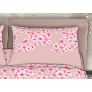 Completo Lenzuola 100% Cotone Effetto Seta Fiorellino Rosa CN