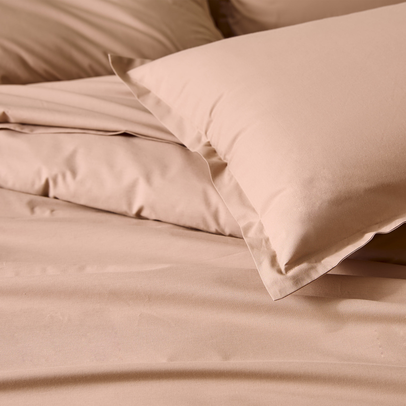 Drap plat piqué uni en percale de coton - Pêche