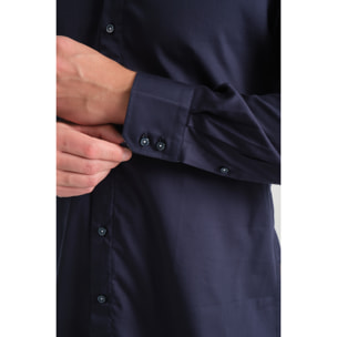 Camicia Uomo 2 Bottoni Button Down 7bottoni Doppio Coll Satin Unito Blu