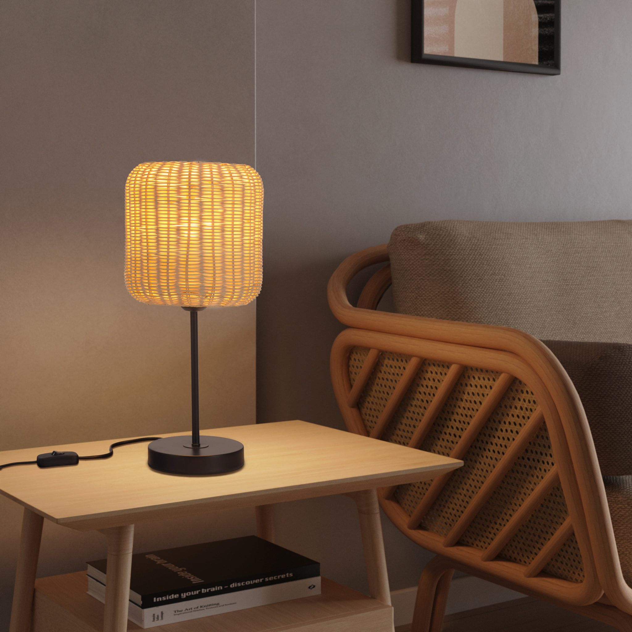 Forlight Cortic Sobremesa de rattan natural/ negro para bombilla E27