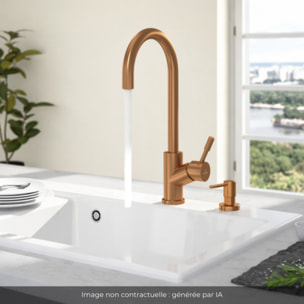 Robinet cuisine Umbrella + Distributeur de savon Bronze