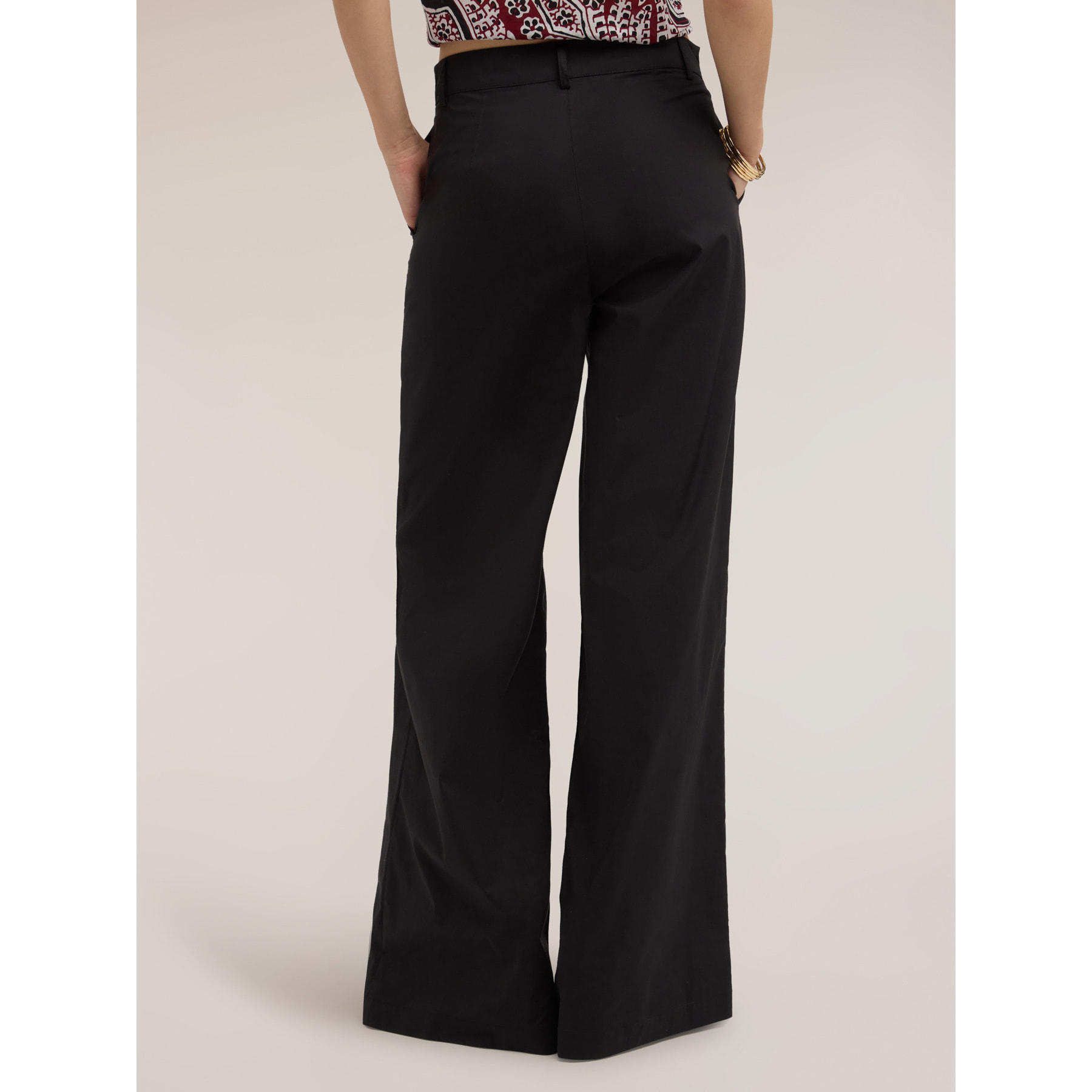 Motivi - Pantaloni palazzo in popeline di cotone - Nero