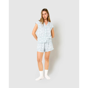 Pijama corto camisero viscosa calima verde azulado