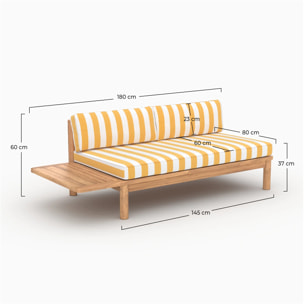 Canapé de jardin en teck massif et coussins rayés jaunes 2 places - Nadila