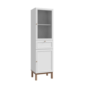 Colonne décor chêne et gris clair vitrée 185 cm 1 porte - PENNY