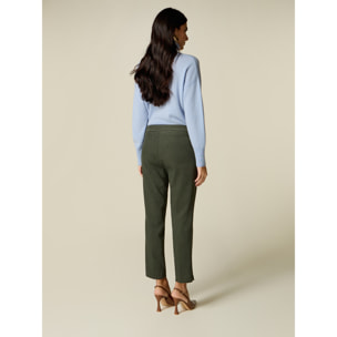 Oltre - Pantalones de corte cigarette efecto pana - Verde militare