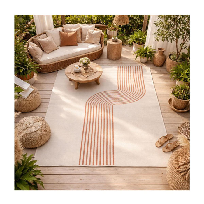 Tapis d'extérieur reversible Dako motif tendance blanc et orange