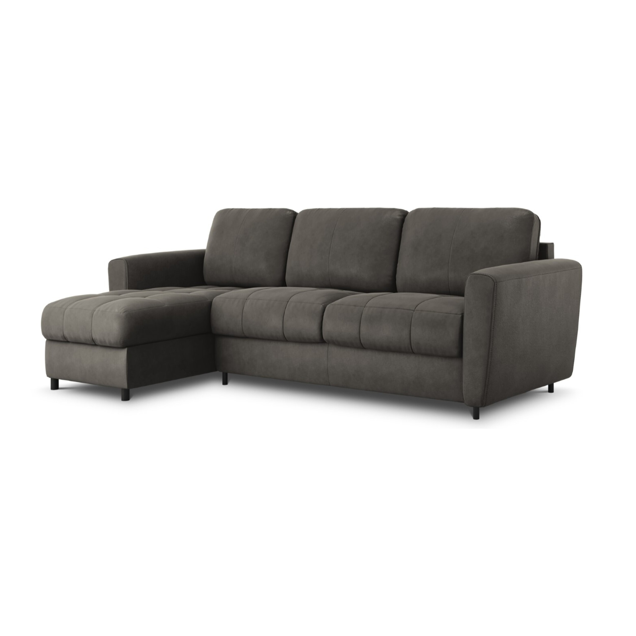 Canapé d'angle gauche convertible "Audra" 4 places en cuir véritable gris foncé