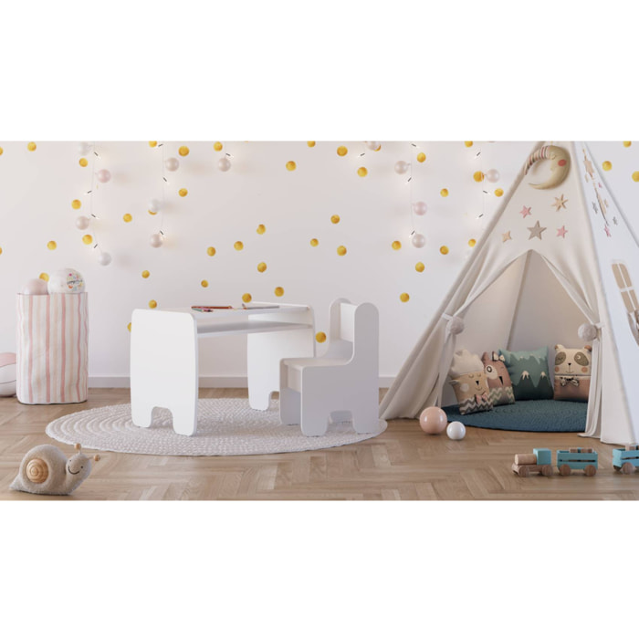 Set tavolo e sedia per bambini Timi in legno bianco