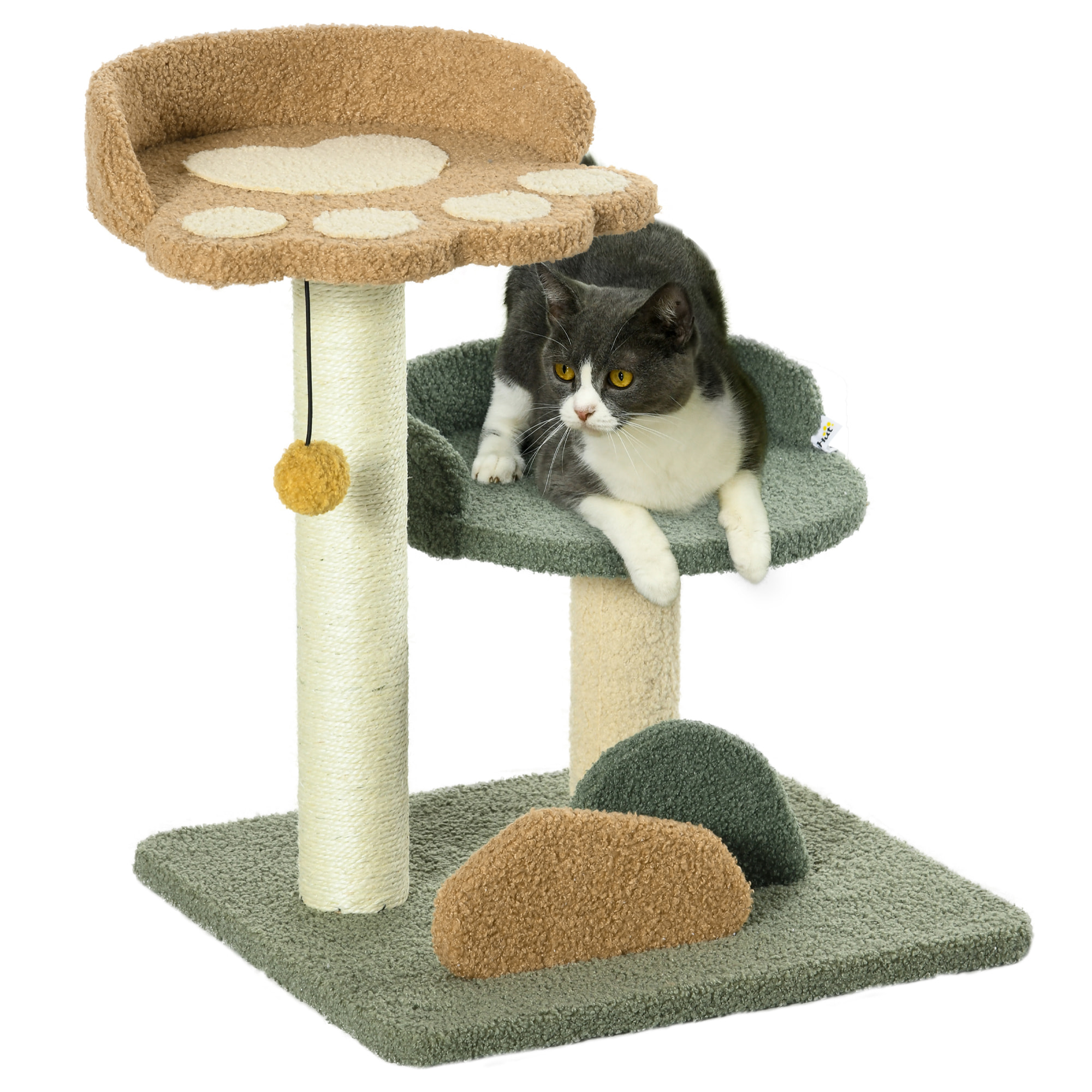 Árbol Rascador para Gatos Pequeño de 52 cm Torre para Gatos Centro de Actividades para Gatitos con Cama Poste de Sisal y Bola Colgante 43x39x52 cm Multicolor