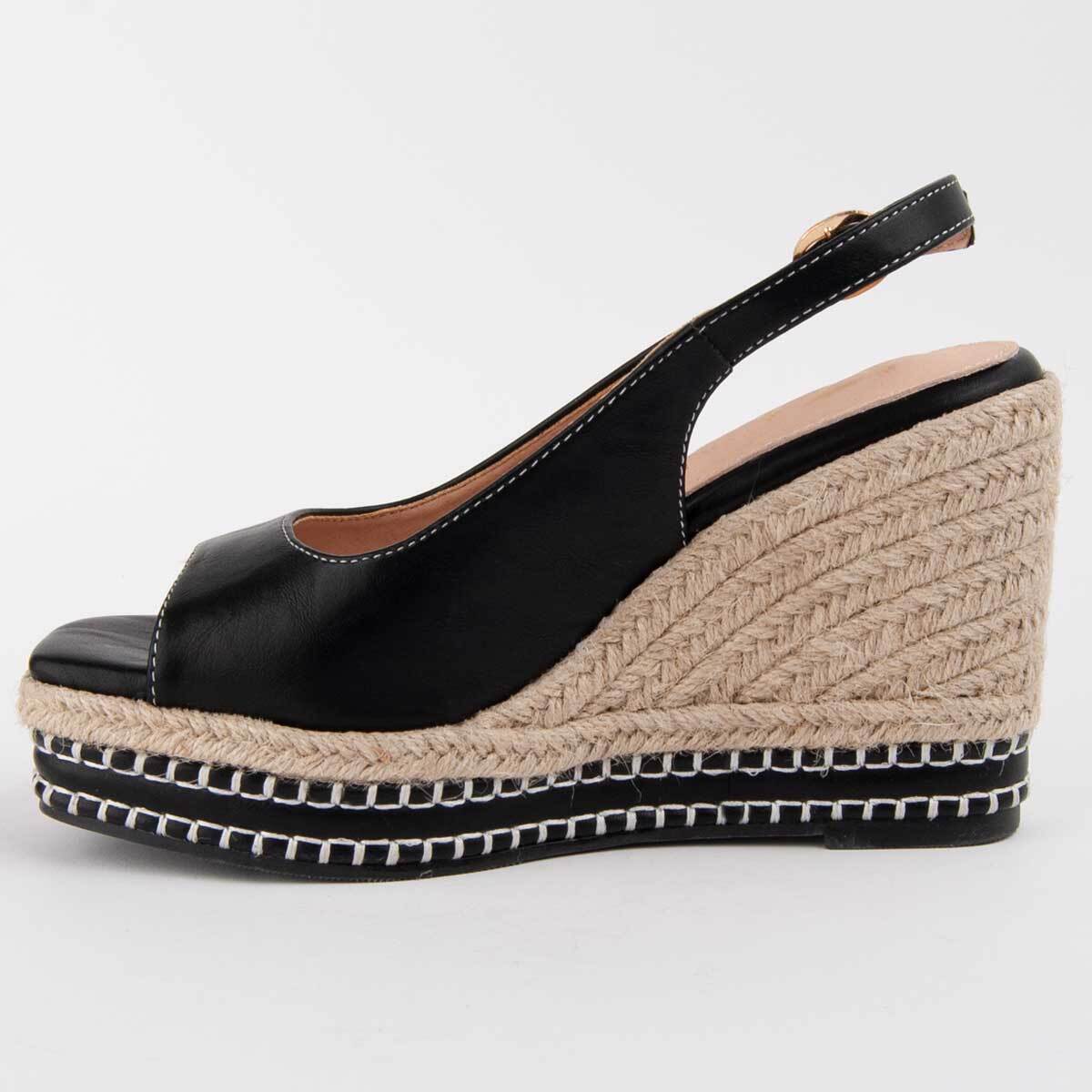 Sandalia De Cuña - Negro - Altura: 9 Cm