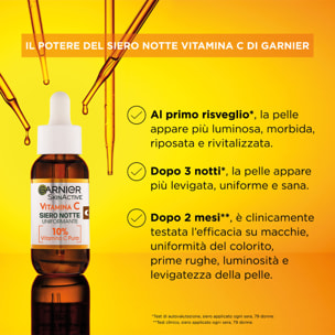 Siero Viso Notte Uniformante Anti-Macchie Illuminante Rivitalizzante Levigante SkinActive Vitamina C con Acido Ialuronico - Flacone da 30ml