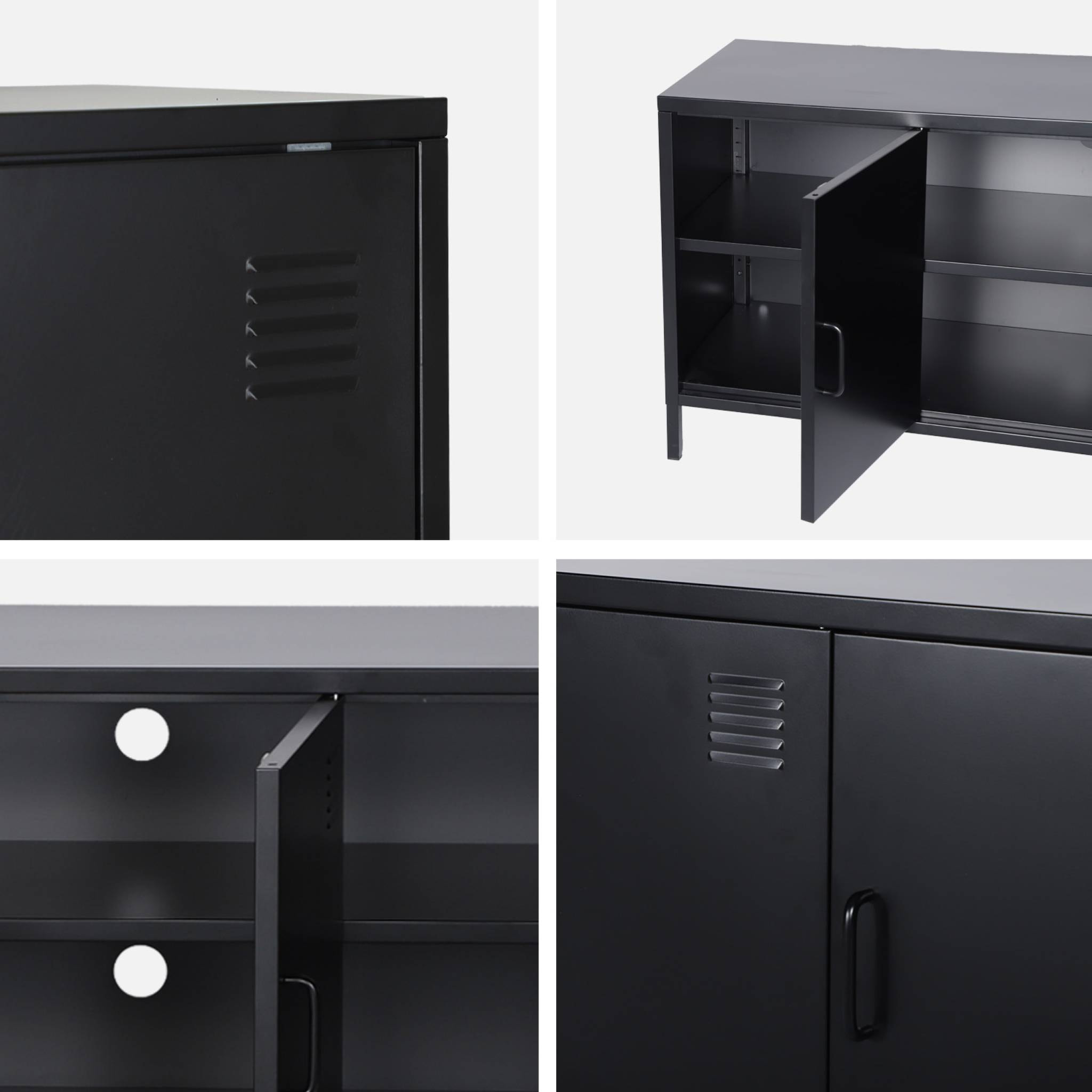Meuble TV industriel métal noir 3 portes 120cm - Alabama