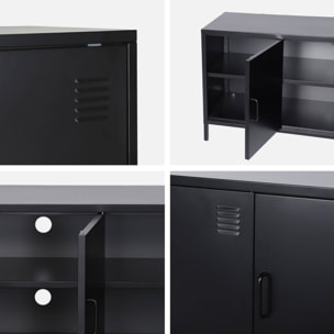 Meuble TV industriel métal noir 3 portes 120cm - Alabama