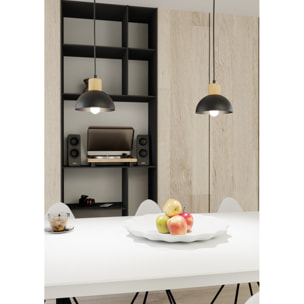 Lampada a sospensione Seco in acciaio nero e legno