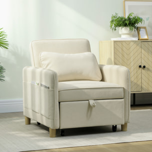 Fauteuil chauffeuse convertible inclinable repose-pieds rétractable intégré tissu beige clair