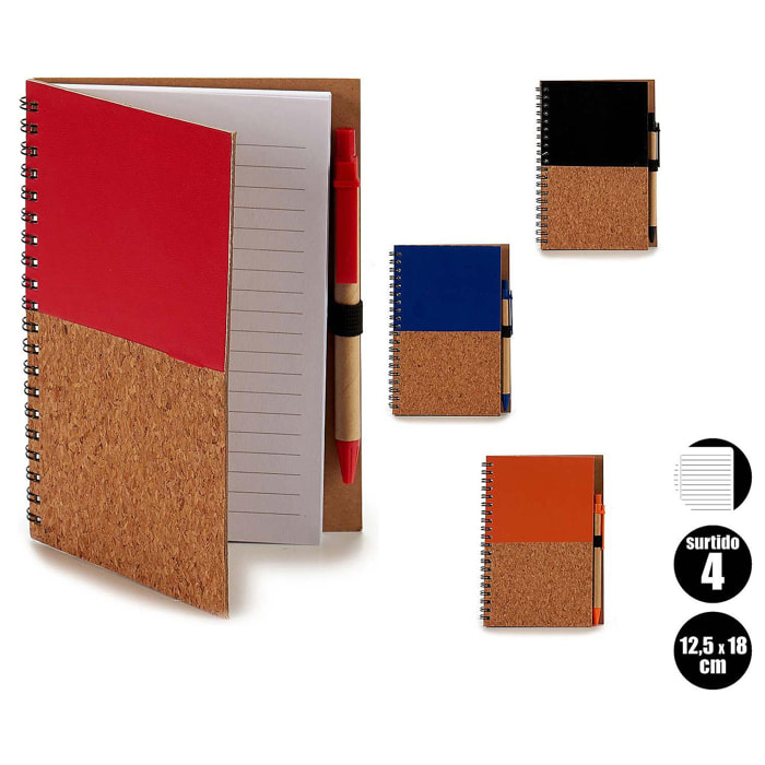 Pack 4 Libretas 12,5x18 cm con tapa de madera. Surtido 4 colores.