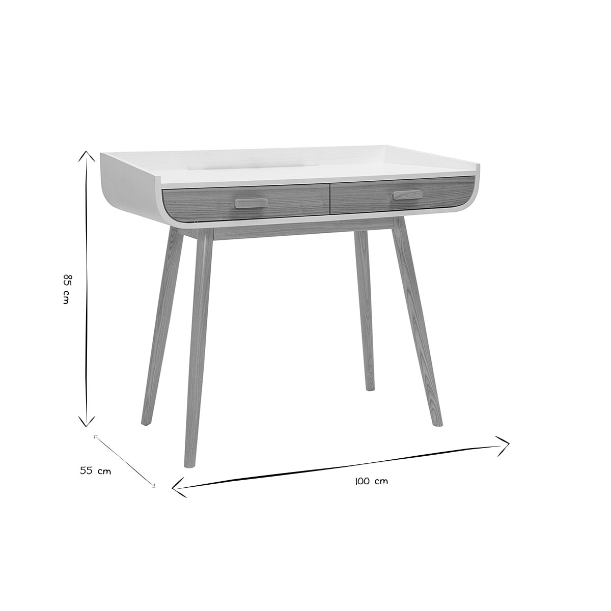 Bureau scandinave blanc et bois clair avec rangements 2 tiroirs L100 cm HALLEN
