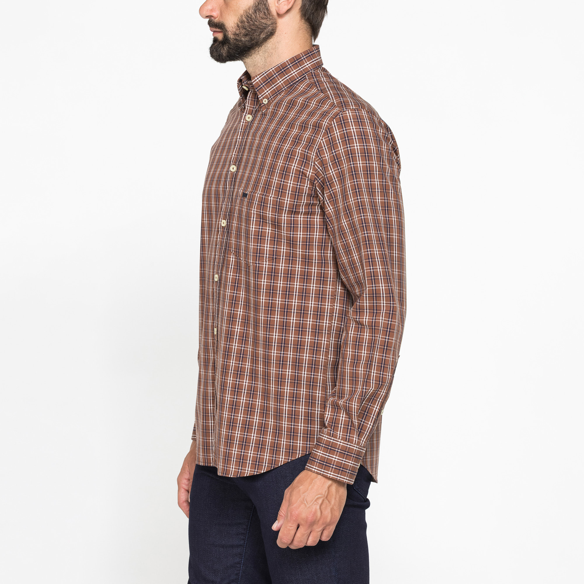 CAMICIA FANTASIA TINTO FILO CON COLLO BUTTON-DOWN