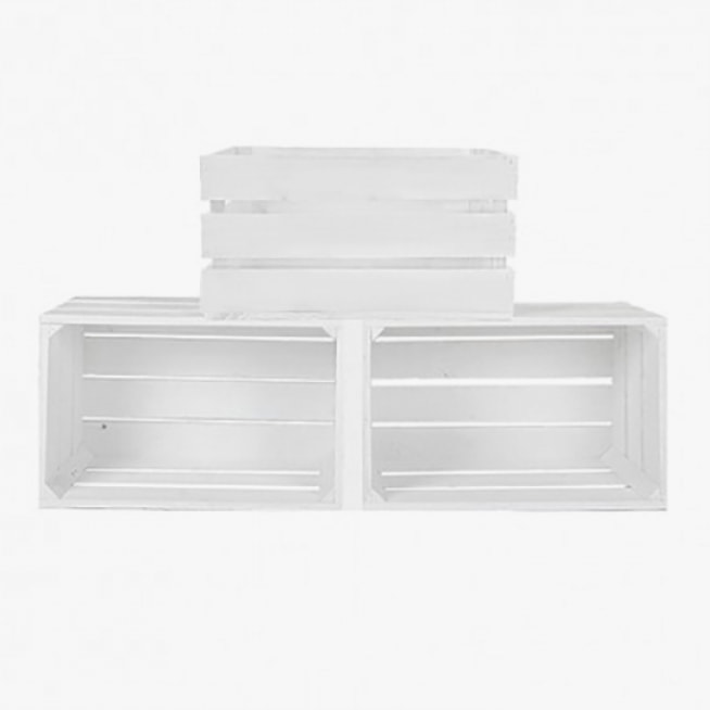 Pack 3 grandes caisses en bois massif de couleur blanc Hauteur: 25.5 Longueur: 49 Largeur: 29.5