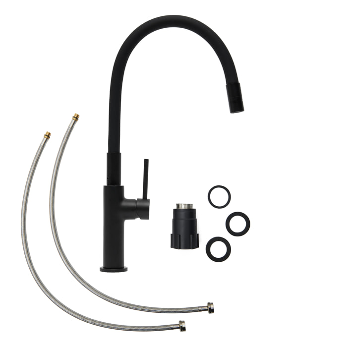 Mitigeur pour évier de cuisine, bec flexible en silicone, aérateur Neoperl®, cartouche en céramique, noir mat (SATBSD290CM)