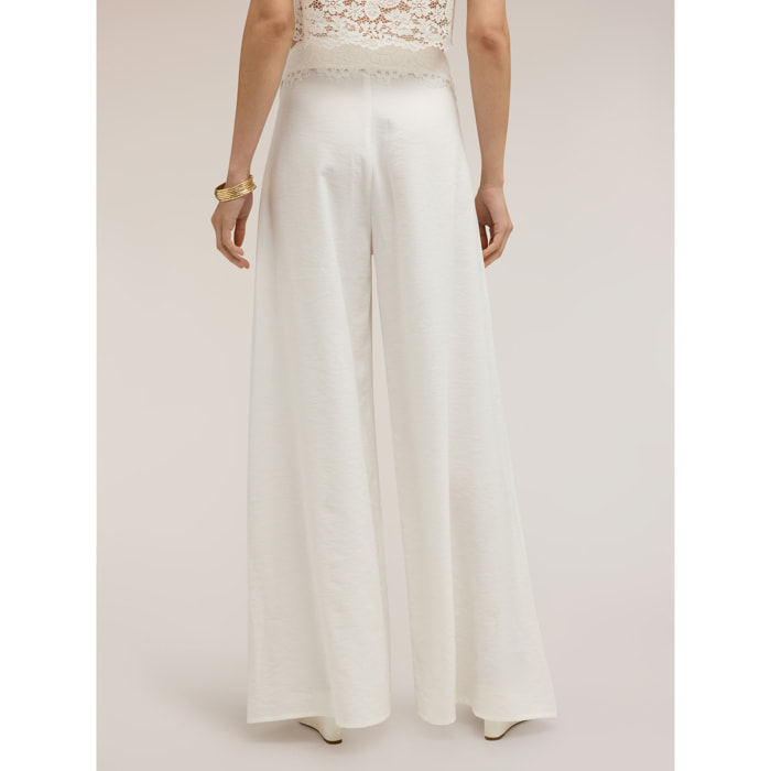 Motivi - Pantaloni palazzo con dettaglio in pizzo - Bianco