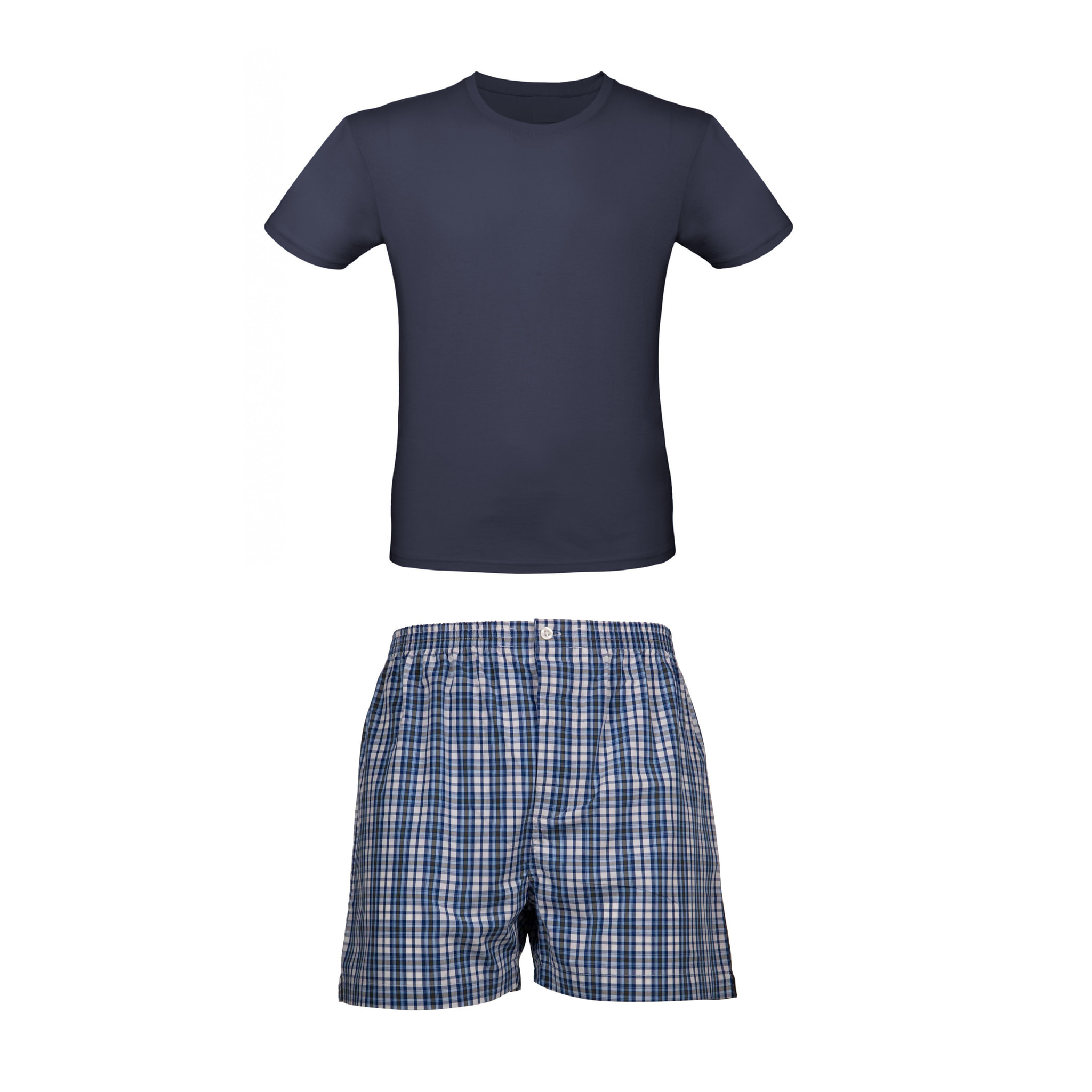 PIGIAMA GRINO cotone quadretto bianco. blu. blu scuro