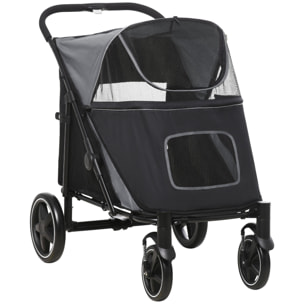 Cochecito para Perros Plegable Carrito para Mascotas con Ventanas de Malla Correas de Seguridad Bolsillos de Almacenamiento Carga 40 kg 112x65x100 cm Gris y Negro