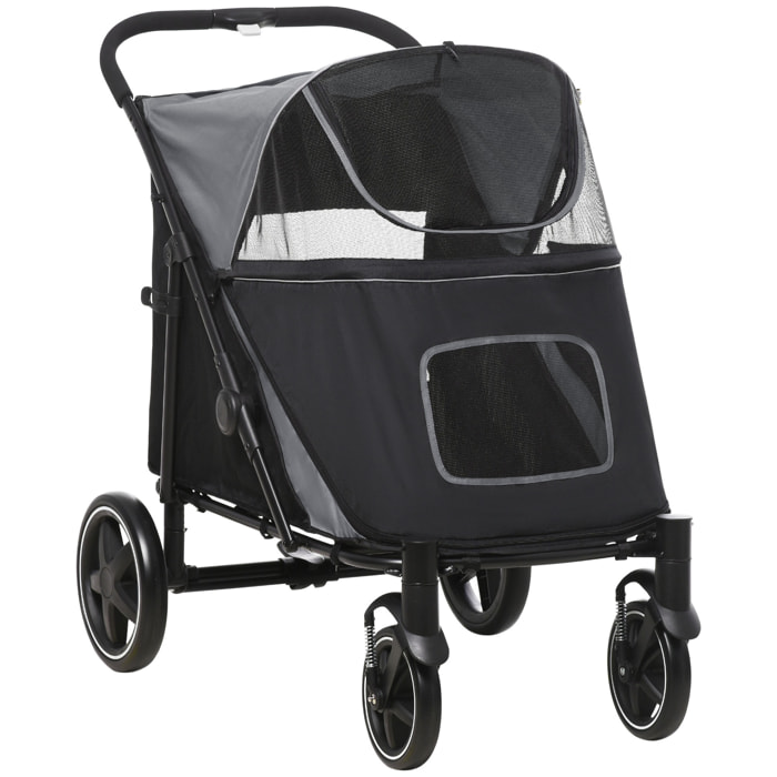 Cochecito para Perros Plegable Carrito para Mascotas con Ventanas de Malla Correas de Seguridad Bolsillos de Almacenamiento Carga 40 kg 112x65x100 cm Gris y Negro