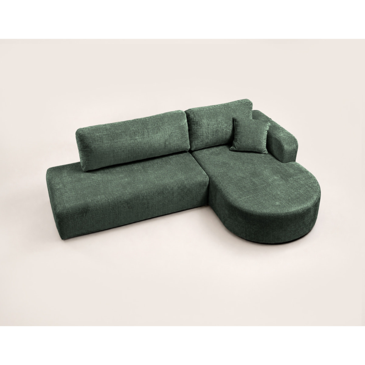 Miro - Canapé d'angle droit 4 places convertible avec coffre en velours texturé - Vert