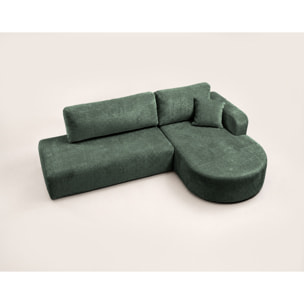 Miro - Canapé d'angle droit 4 places convertible avec coffre en velours texturé - Vert