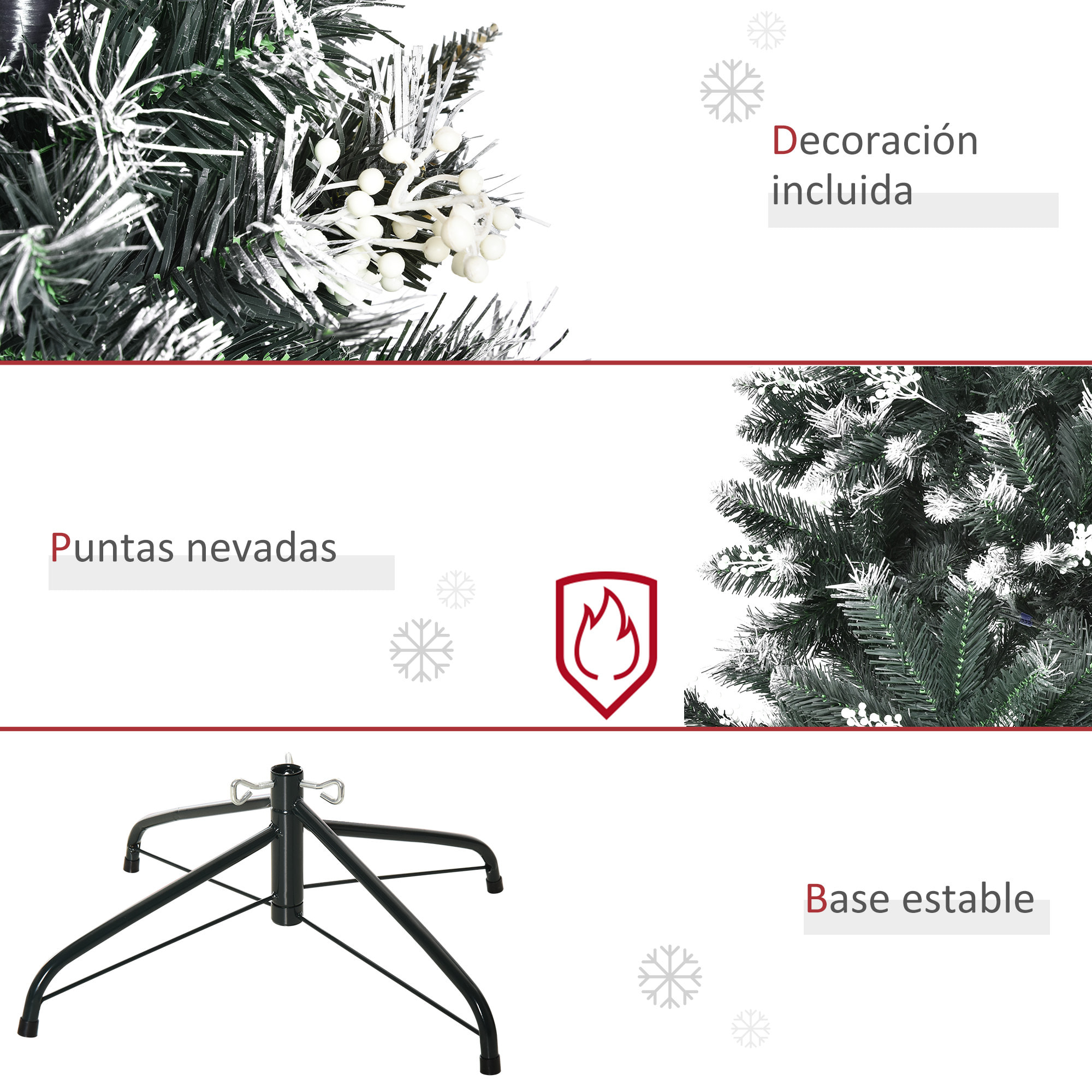 Árbol de Navidad 150 cm Árbol de Navidad Artificial con 378 Ramas 41 Decoraciones Soporte de Acero Base Plegable y Desmontable para Salón Verde