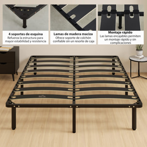 Somier 160x200 cm, Altura 26 cm, Estructura de Cama de Plataforma de Acero con Espacio de Almacenamiento Debajo y Láminas de Álamo, Fácil de Montar, Carga 350 kg, Negro