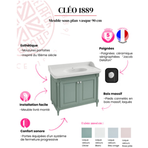 Meuble vasque Cléo 1889 vert olivier velours monotrou