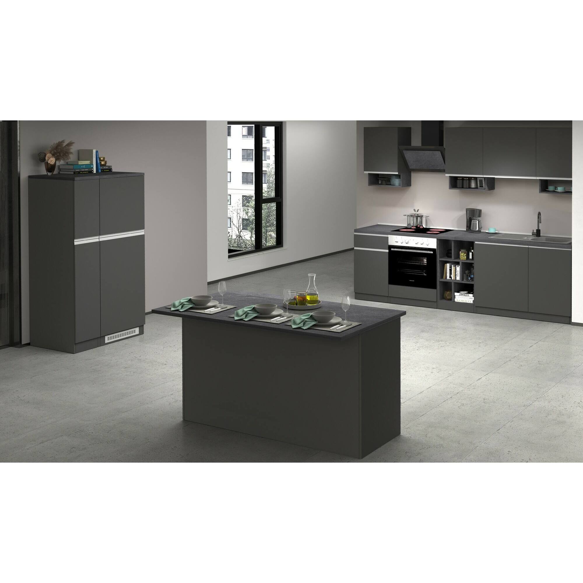 Isola da cucina Dcarnelo, Tavolo ausiliario portaoggetti, 100% Made in Italy, 155x90h90 cm, Antracite e Ardesia