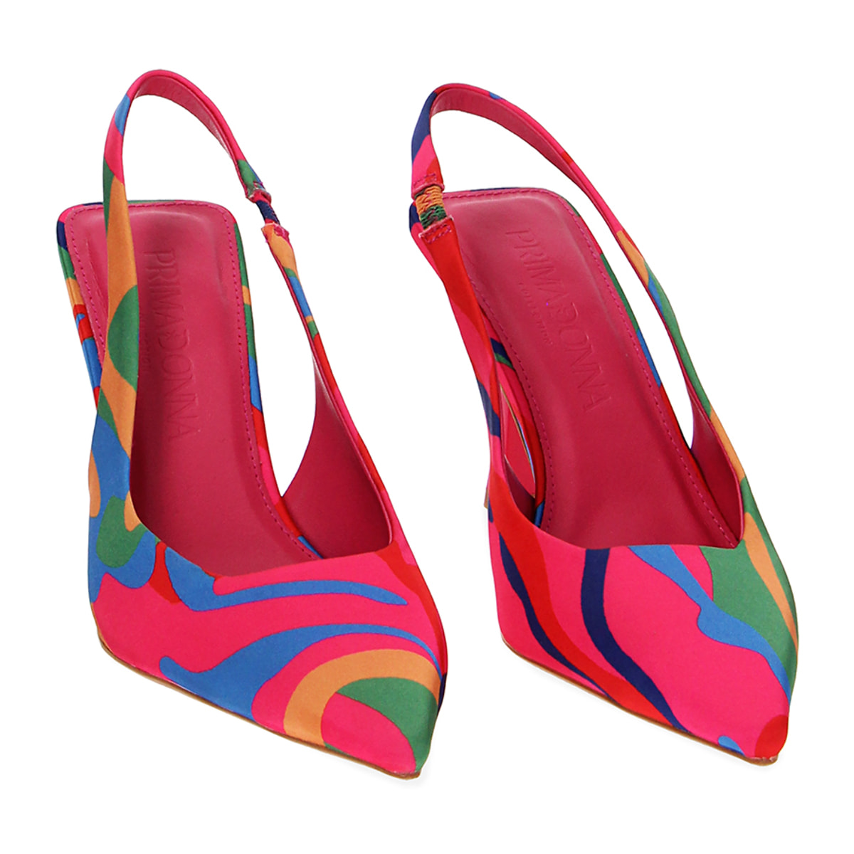 Décolleté slingback multicolor in raso, tacco 8,5 cm