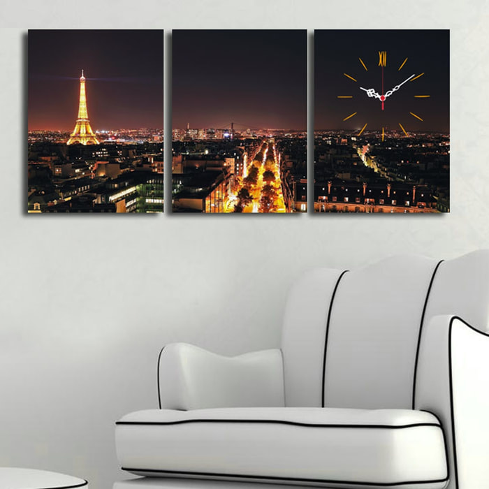 Reloj de pared de lienzo decorativo (3 piezas) con estilo de París