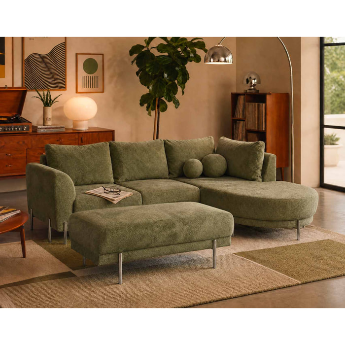 Gabin - pouf en velours texturé - Vert Kaki