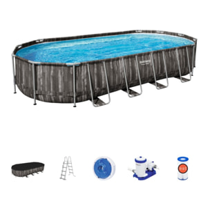 Bestway Piscine hors sol tubulaire ovale Bestway Power Steel 732 x 366 x 122 cm décor bois
