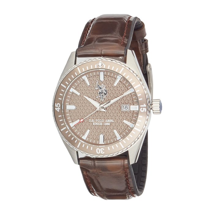 Orologio U.S. Polo Assn. in pelle marrone
