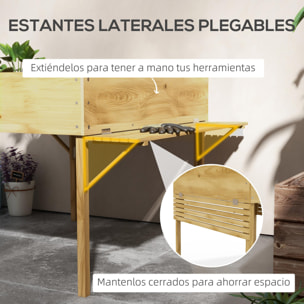 Mesa de Cultivo de Madera Huerto Urbano Elevado 122x91,5x89 cm con 2 Estantes Plegables Tela no Tejida para Cultivo Plantas Flores Verduras Natural