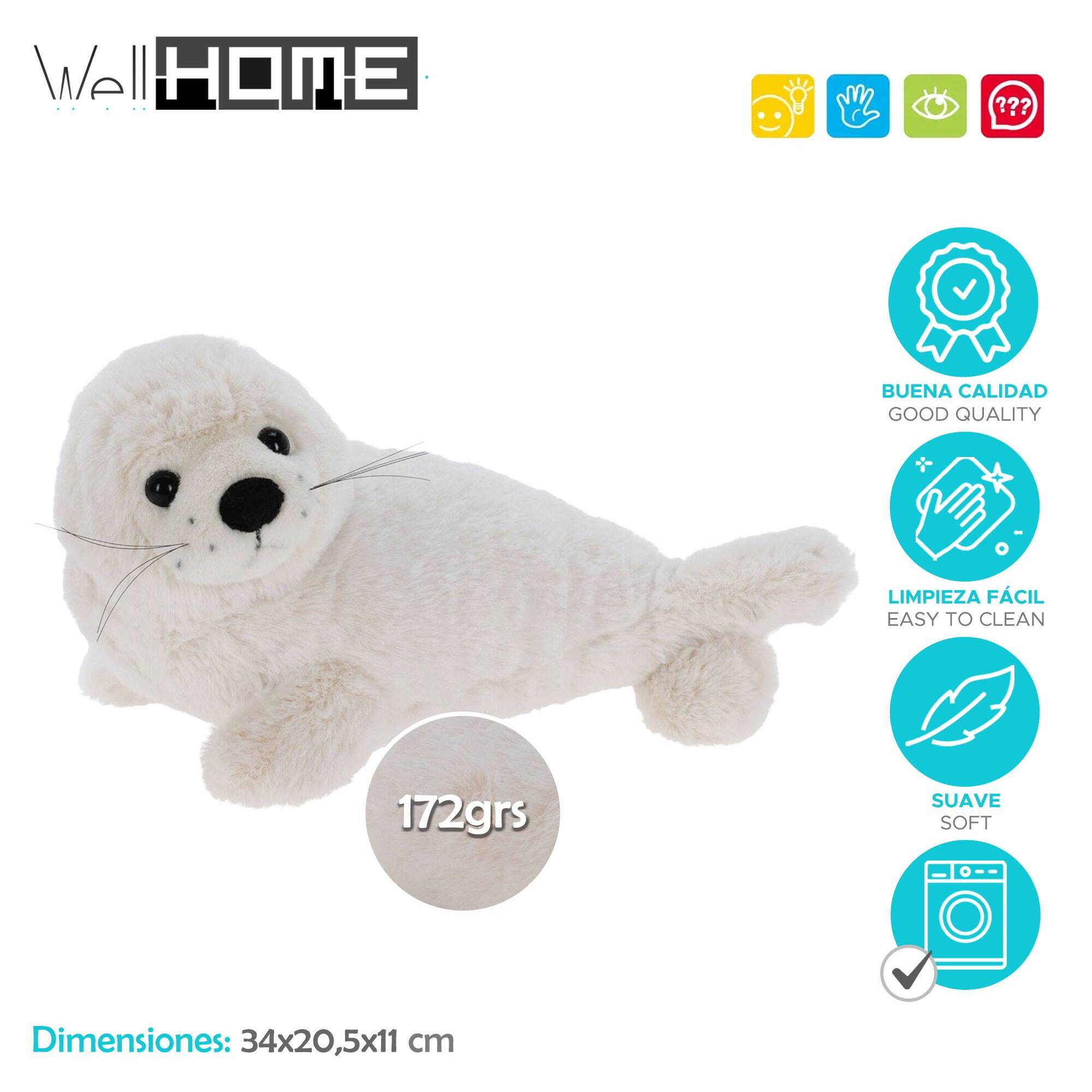 Well home - adorable peluche diseño foca de 33cm color blanco.