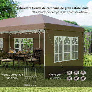 Carpa Plegable 6x3 m, Pop-up, con 4 Laterales Desmontables, Cenador de Jardín con 4 Ventanas Visibles y Bolsa de Transporte, Impermeable, Anti-UV, Gazebo para Camping, Fiestas, Exterior, Café