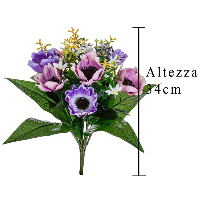 Bouquet Di Anemoni. Altezza 34 Cm - Pezzi 6 - 24X34X24cm - Colore: Rosa - Bianchi Dino - Fiori Artificiali