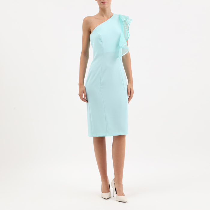 Vestido - abertura - con volantes - verde aguamarina