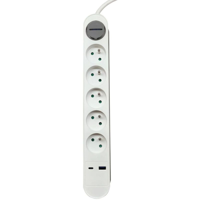 Multiprise ESSENTIELB 5 prises + port USB-C et USB-A 20W
