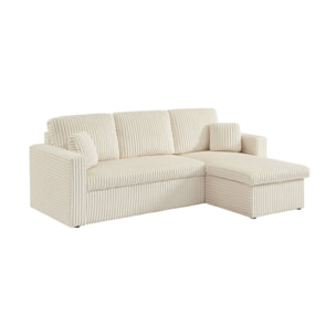 Canapé d'angle réversible convertible en tissu effet fourrure blanc crème avec coffre de rangement - Ida