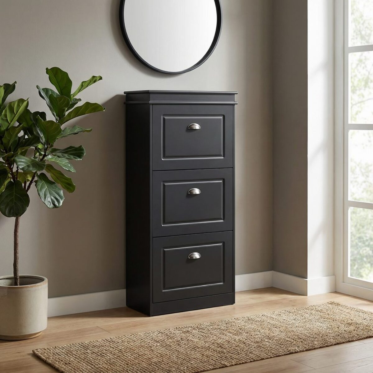 Mobile scarpiera grigia con 3 ribalte verticali 53x24x117 cm compatta- Vittoria